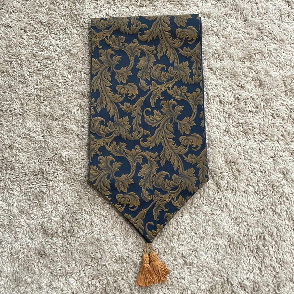 Elegant Blue & Gold Tapestry Table Runner - Crate&Barrel